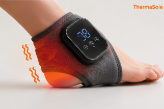 ThermaSole heated wrap glowing warm on a foot
